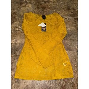 Ella Moss Lace Long Sleeve shirt sheer mustard Yellow‎ NWT